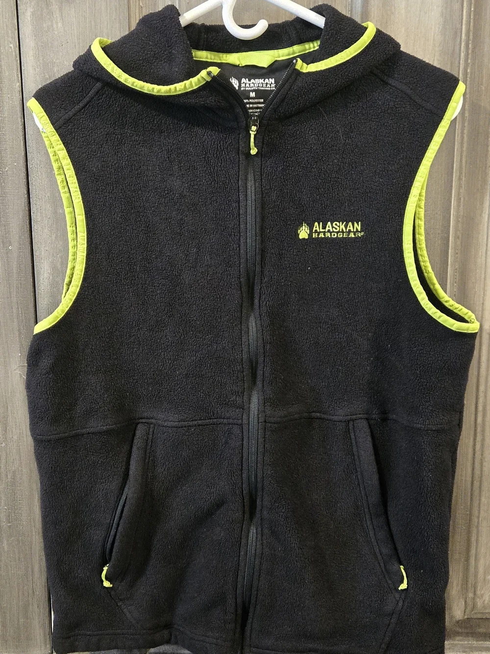 Duluth Trading Co Black Fleece Vest with Lime Trim